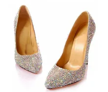 8cm Pointed Toe Thin Heel Popular Bridal Dress font b Shoes b font Rhinestone Crystal Diamonds