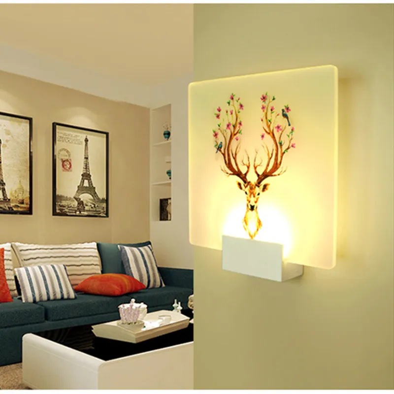 Deer Mural LED Wall Lamp 6W Acrylic Sconce Light 110V 220V Wall Light for Bedroom Foyer Hallway Living Room Decoration Lighting