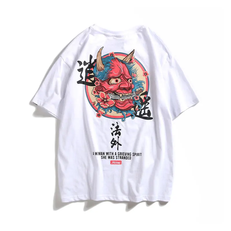 GONTHWID мужские футболки с принтом дьявола, уличная одежда, японский стиль Харадзюку, повседневные футболки с коротким рукавом, мужские летние хипстерские Топы - Цвет: White