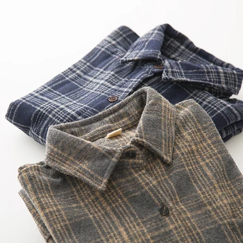 

2019 summer new vintage women blouse and shirts plaid all wool office lady casual shirts outwear coat tops