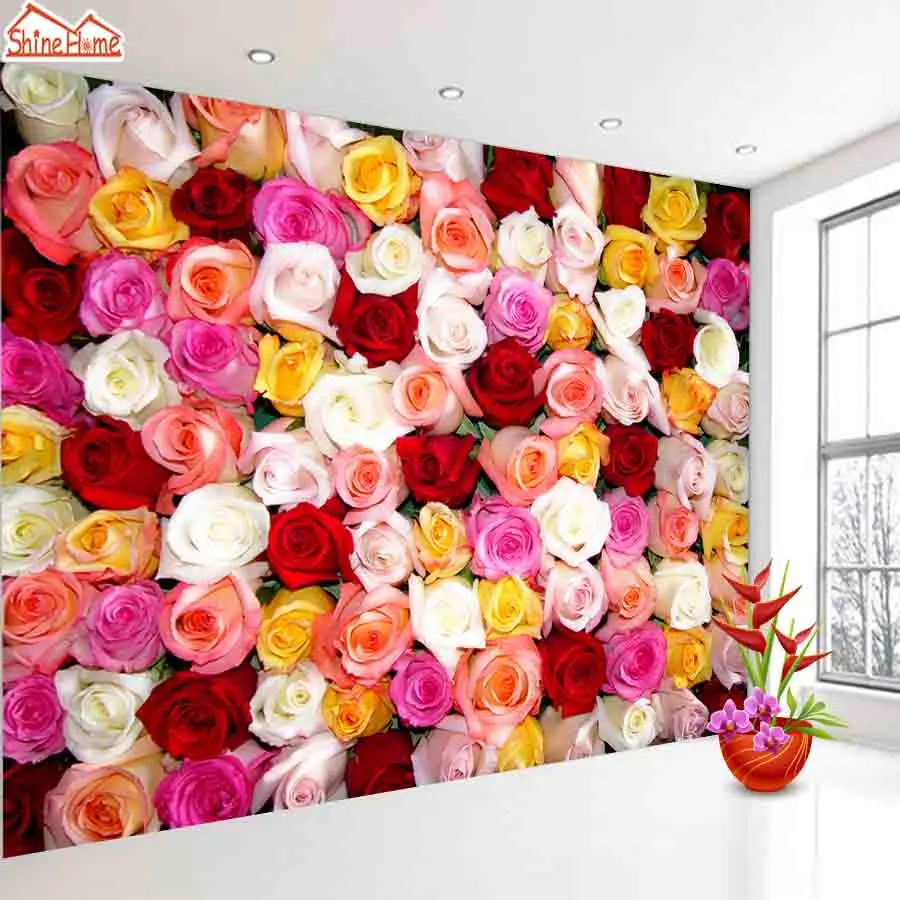 Shinehome Red Purple Rose Blossom Romantic Floral Wallpaper
