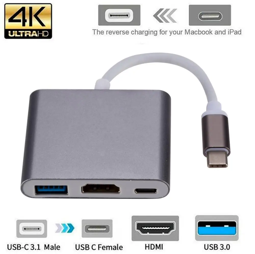 Кабель 3 в 1 Type C HDMI конвертер Usb Thunderbolt USB переходник на 4K адаптер 1080P для Samsung Huawei