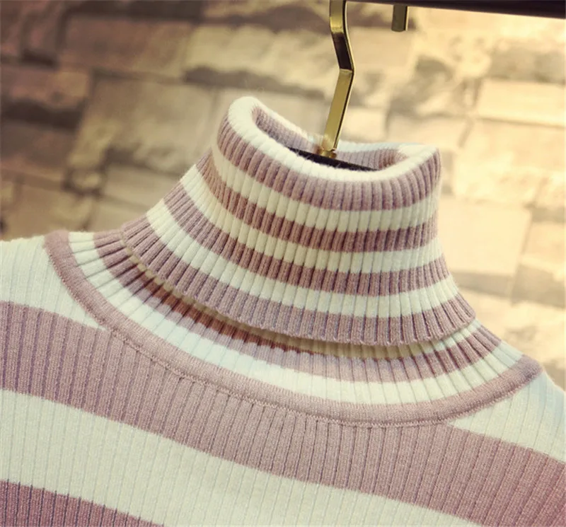 Neploe, вязаный женский пуловер с высоким воротом, полосатый узор, женский свитер,, осень, зима, новинка, Повседневный, тонкий, Sueter Mujer, 69247
