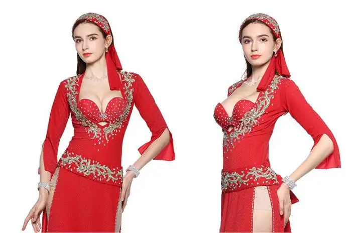 Handmade 5 Piece Sexy Egyptian Belly Dance Galabeya Abaya Iskandarani Dress Stretchy Costume Baladi/Saidi Costume Red Black