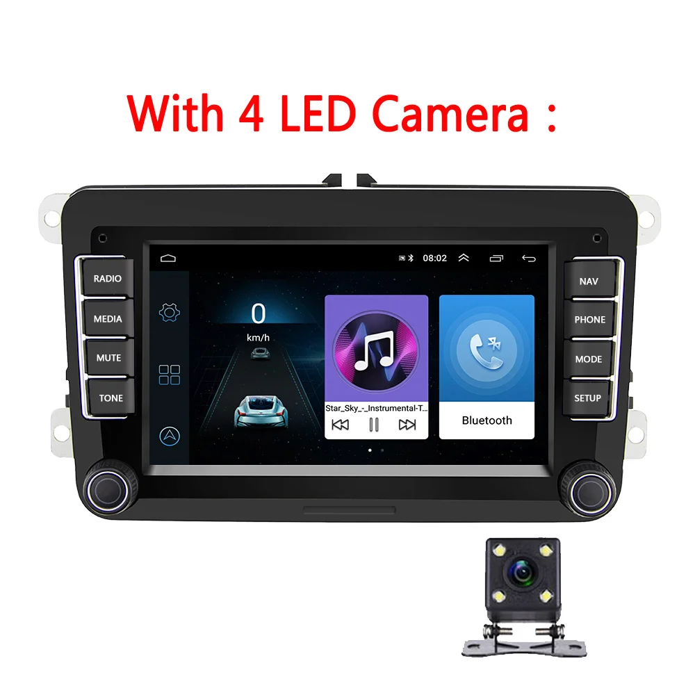 Podofo " Android автомобильный мультимедийный плеер 2 Din wifi gps навигация Авторадио для Skoda VW Passat B6 Polo Golf 4 5 Touran Seat FM - Цвет: With 4 LED camera