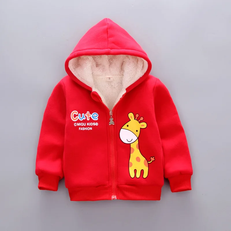 Новое зимнее пальто для маленьких девочек теплая хлопковая Детская куртка с капюшоном и бархатом детская одежда для младенцев, пальто для мальчиков - Цвет: Красный