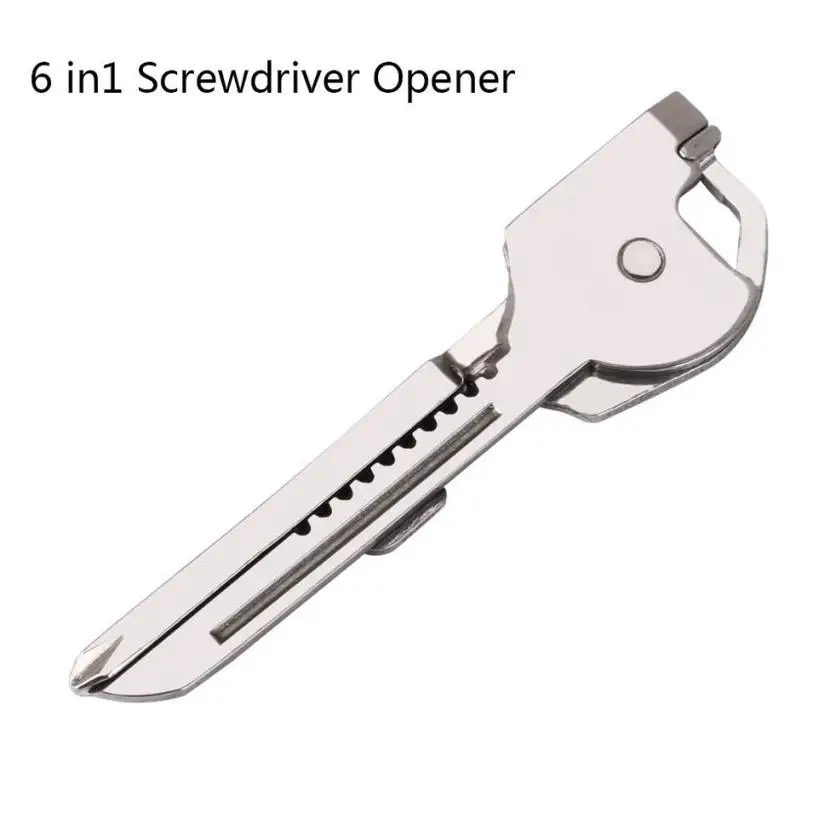 

10pcs 6 in1 Stainless Steel EDC Multifunction Keychain Utiliity Camping Swiss Pocket Survival Knife Multi Function Keys 2019