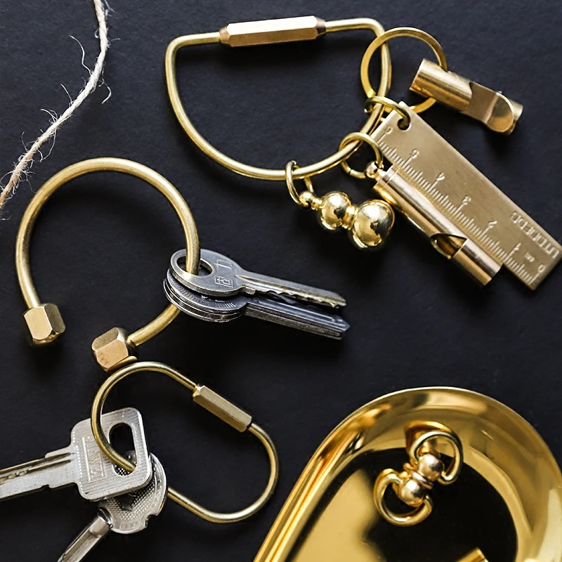 Creative Brass Keychain Portable Key Ring Bottle Opener Whistle Ruler Sealed Box Unique Organizer Tools  Keychain Accessories