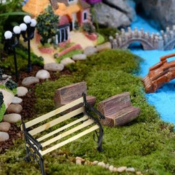 

1:12 Wooden Bench Metal Dolls House Miniature Garden Furniture Accessories