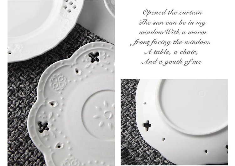 Лидер продаж Европейская рельефная столовая посуда с кружевным рисунком 6 дюймов Керамический торт блюдо для закусок круглый салатный диск плоские тарелки маленькие закуски фрукты тарелка