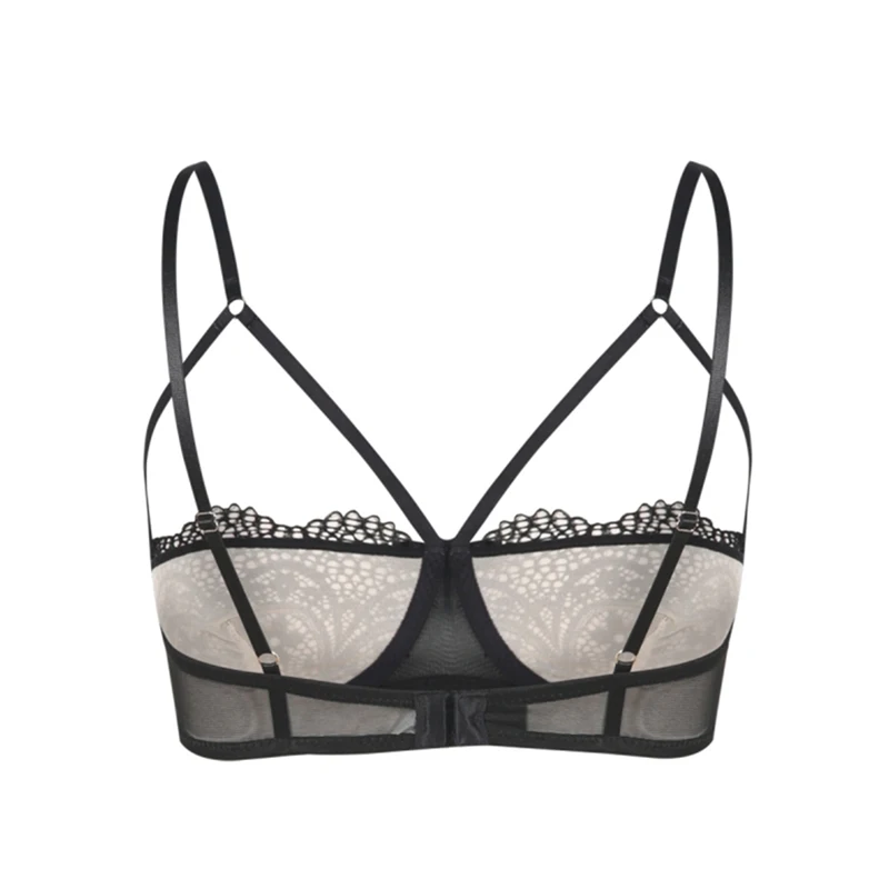 Missomo Women Silk Sexy Modis Lace Cross Hot Mesh Bra Bralette Transparent Erotic Brassiere Plus Size Soft Lingerie Underwear