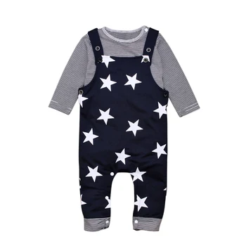 

2018 Spring Kids Clothes Cotton T-Shirt+Star Print Suspender Set Newborn Long Sleeve Baby Boy Clothes Gentleman Suit 4-24 Months