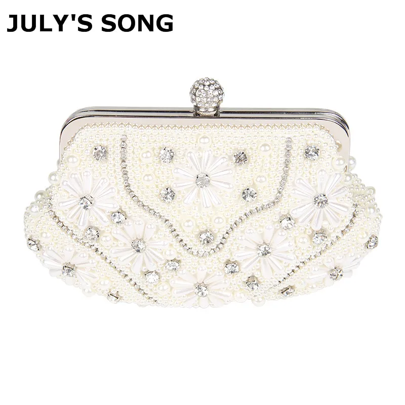 Shell Shape Design Beaded Pearl Diamond Clutch Bags Wedding Party Bridal Bags With Chain Banquet Evening