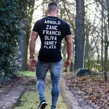 Летняя тонкая футболка для фитнеса, Мужская эластичная дышащая футболка с круглым вырезом и большими буквами, с короткими рукавами, для бега