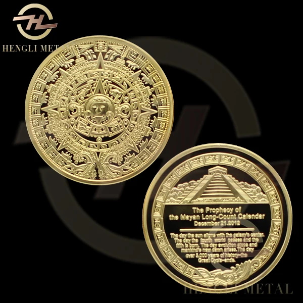 

40 * 3 mm 2012 Mayan Prophecy Coin With Reverse of Sunshine Pyramid Aztec Maya Calendar 1 Oz. 24K Gold Plated Coin