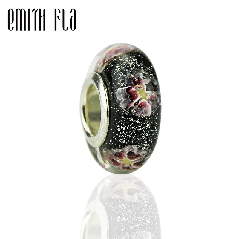

Authentic 925 Sterling Silver 3D Black Sands Murano Glass Beads Charms DIY Fit For European Original Bracelets & Necklace DIY