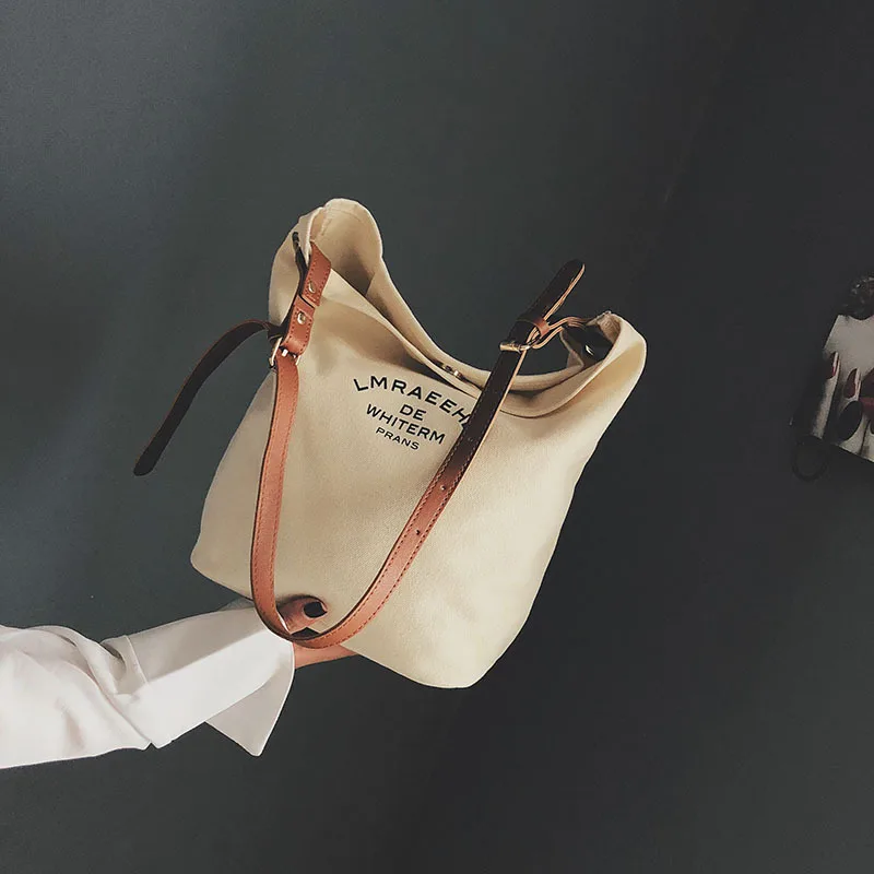 

Fashion Letters Canvas Bucket bags for Women Handbag Large Capacity female Casual Totes Women Shoulder Crossbody Messenger Bags