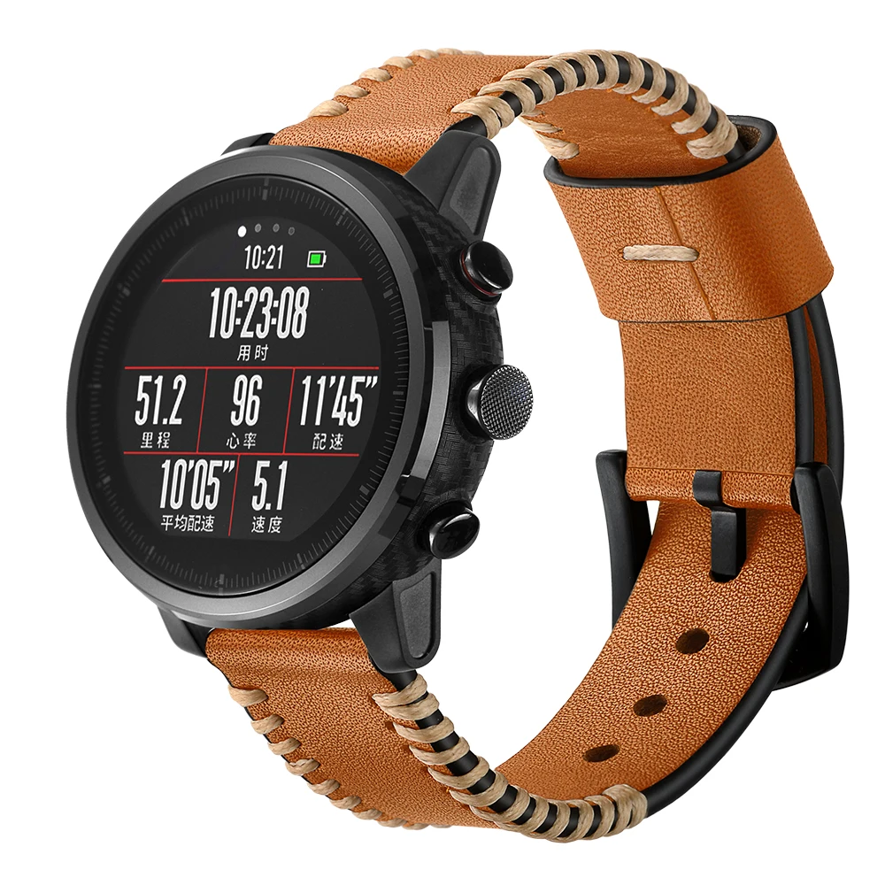 

20mm Genuine Hand-stitched First layer of leather Watch strap For xiaomi huami Amazfit Bip for Samsung Gear s2 s4 smart watch