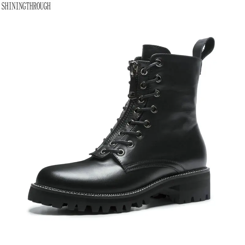 Boots Women spring Autumn Ankle Boots Genuine Leather Motorcycle Boots Fashion Lace Up Round Toe Shoes for Women Boots Women spring Autumn Ankle Boots Genuine Leather Motorcycle Boots Fashion Lace Up Round Toe Shoes for Women