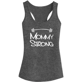 

Womens Mommy Strong Fitness Workout Racerback Tank Tops - Heathered Grey