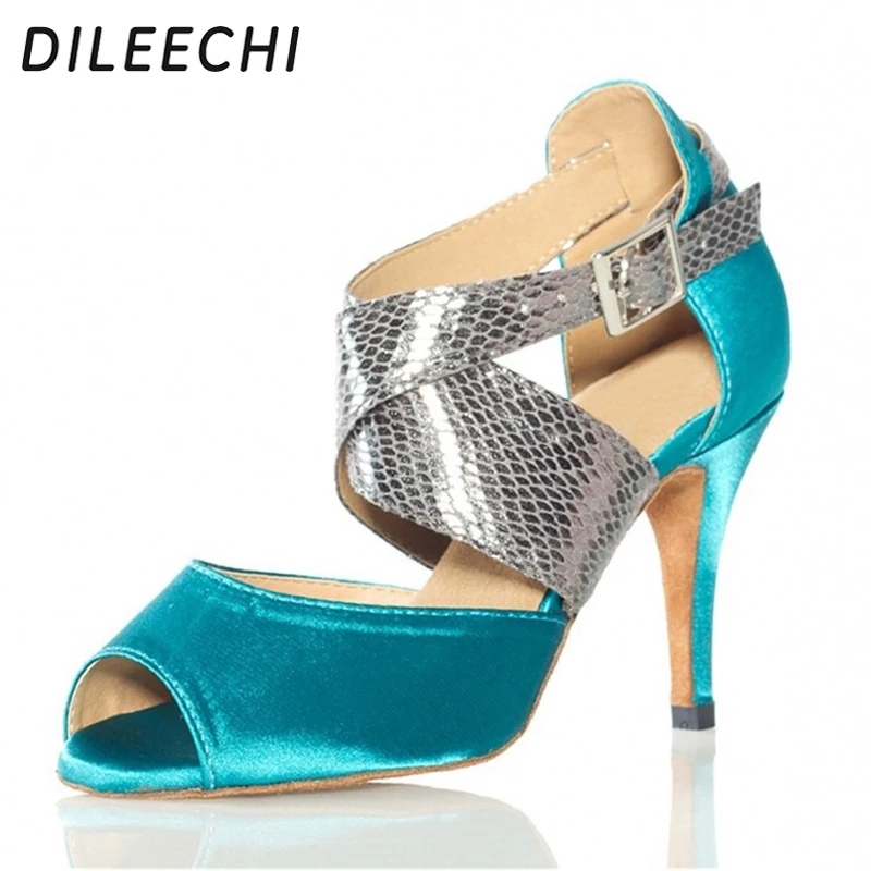 

DILEECHI Blue Satin the newest Professional dance shoes Latin dance shoes Women's ballroom dancing shoes popular global