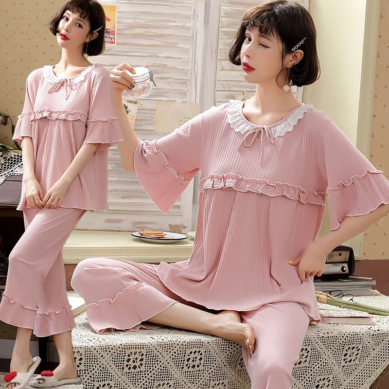 

Sweet Thin Cotton Maternity Nursing Sleepwear Suits Summer Breastfeeding Pajamas for Pregnant Women Pregnancy Feeding Nightwear