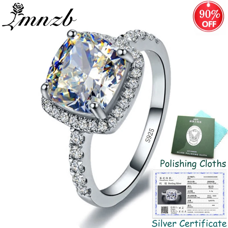 

90% OFF! Silver Ring With Certificate! 925 Solid Silver Ring set Square Cubic Zircon Wedding Ring Fine Jewelry for Women ZSR1688