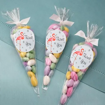 

50ps Flamingo Round Thank You Sealing Stickers Cellophane Clear Candy Cone Bags Birthday Wedding Party Candy Box Gift Bag Label