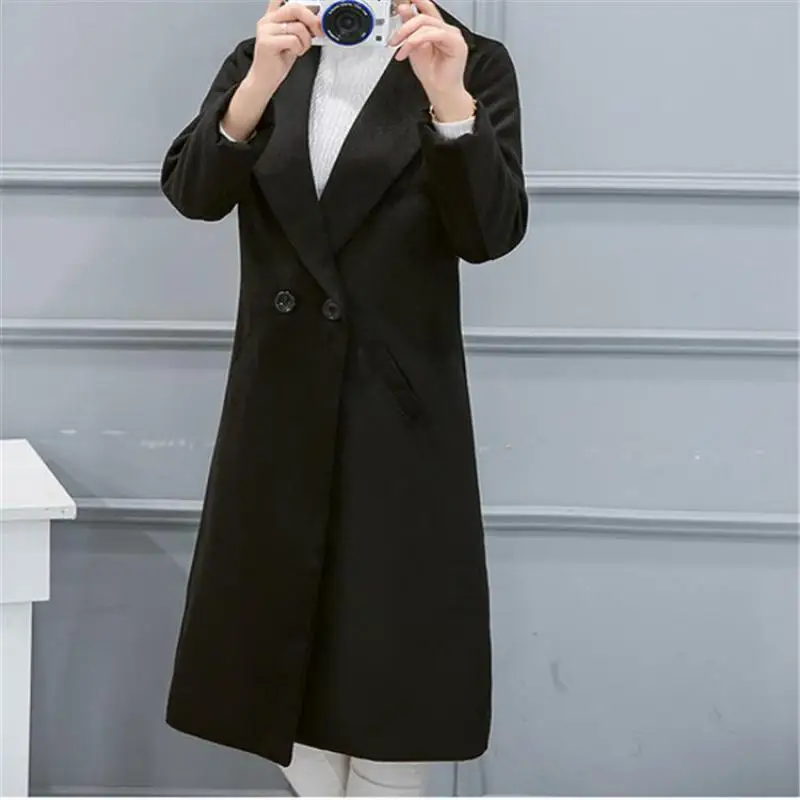 Осенне-зимнее модное женское шерстяное пальто средней длины выше колена, женское темпераментное тонкое тканевое пальто