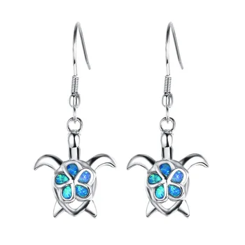 

Long Style 925 Sterling Silver Blue Fire Opal Turtle Drop Earrings Jewelry For Women Pendientes Animal Jewelry