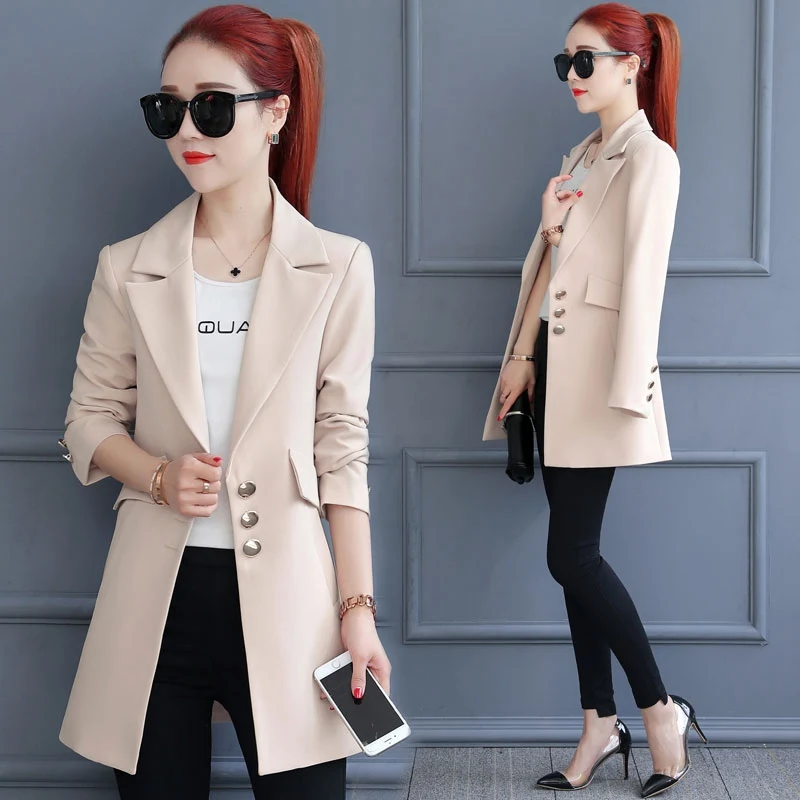 KLJR Women PU Leather Lapel Slim Stylish Work Office OL Blazer Jacket Suit Coat