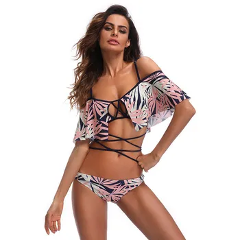 

Ruffles 2018 Sexy Women Bandage Bikini Set Psychedelic Floral Printed Push-up Padded Bra Swimsuit Bathing Suit Swimwear Biquini