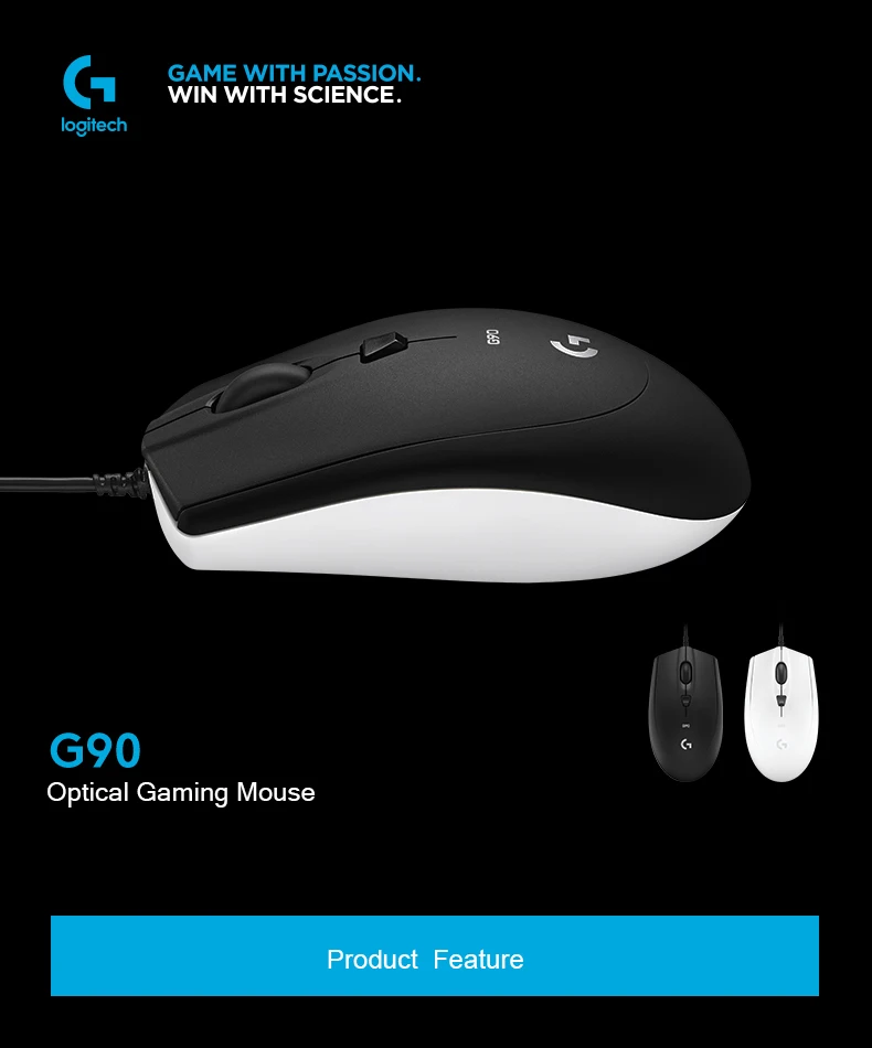 Проводная игровая мышь logitech G90 250-2500 dpi для ноутбука, ПК, геймера, Delta Zero, компьютерная мышь, мыши