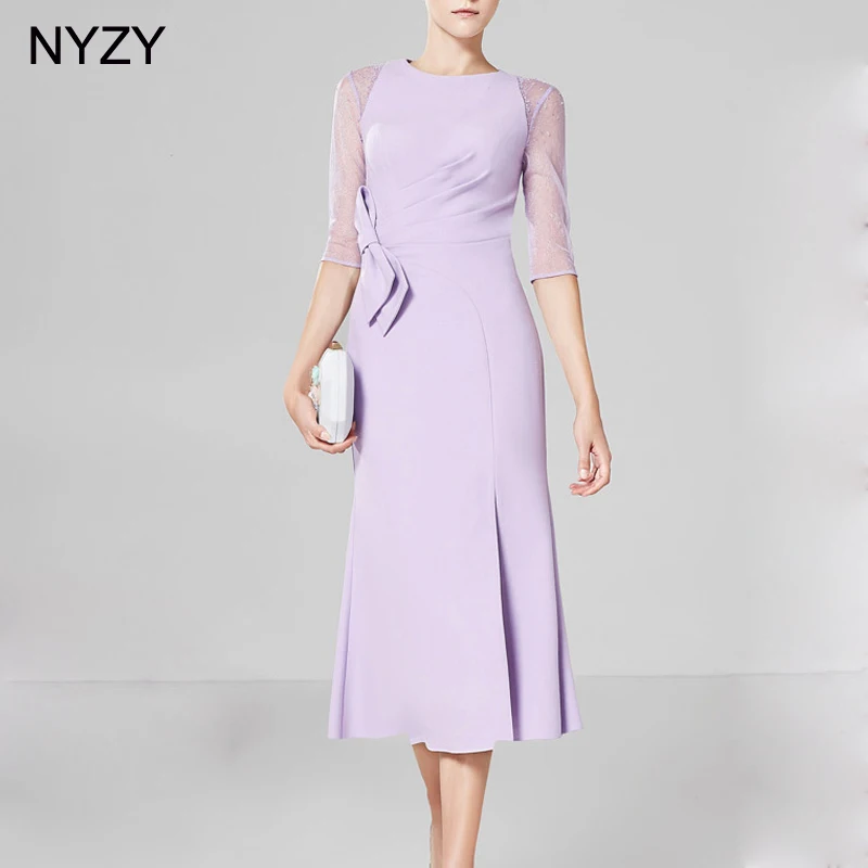 NYZY M5 элегантное праздничное платье Vestido торжественное платье разрез Чай Длина Половина рукава Сирень мать невесты жениха платья 2019