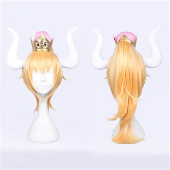 

Drop Shipping Super Mario Bowsette Kuppa Koopa Hime Princess Cosplay Hair Wig Ponytail 52cm With 7PCS
