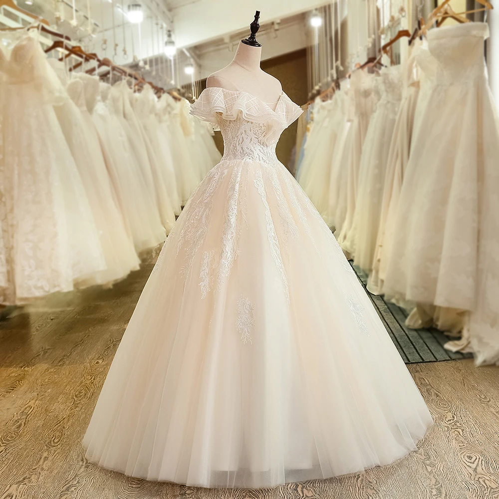 SL-6037 Мода с плеча Vestido De Noiva Свадебные платья 2019 плюс Размеры спинки Аппликация короткий рукав свадебное платье