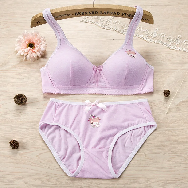 Women Lingerie Bra Briefs Set Wire Free Girl Bra Set Bralette Cute Cartoon Panties Set