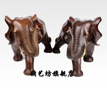 

16'' China Bronze Feng Shui Lucky Elephant Blessing Statue A pair