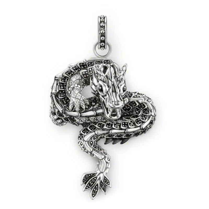 

925 Sterling Silver Black Zirconia Mythical Dragon Pendants Fit Necklaces, European Most Fashion Pendant Jewelry for Women Men