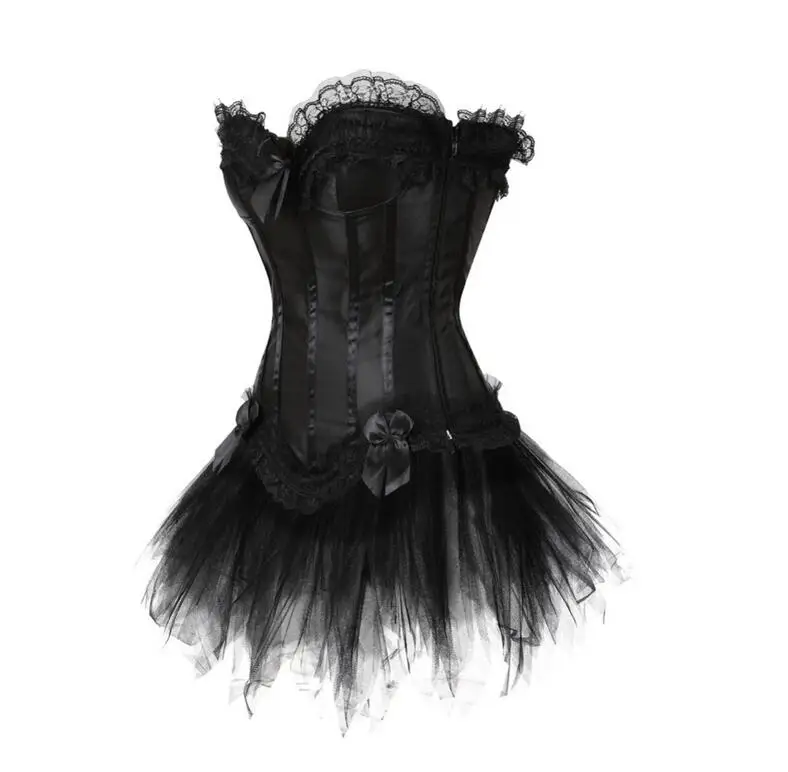 Готическое сексуальное платье с корсетом, бантиками, косточками, Бюстье для танцев, Утягивающее утягивающее белье, кружевной корсет, топы с мини-юбкой