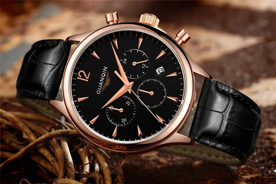 GUANQIN Luxury Watches Men Top Brand relogio masculino relojes Fashion Wristwatch Men Sport Leather Strap Quartz Watch Montre Homme (4)