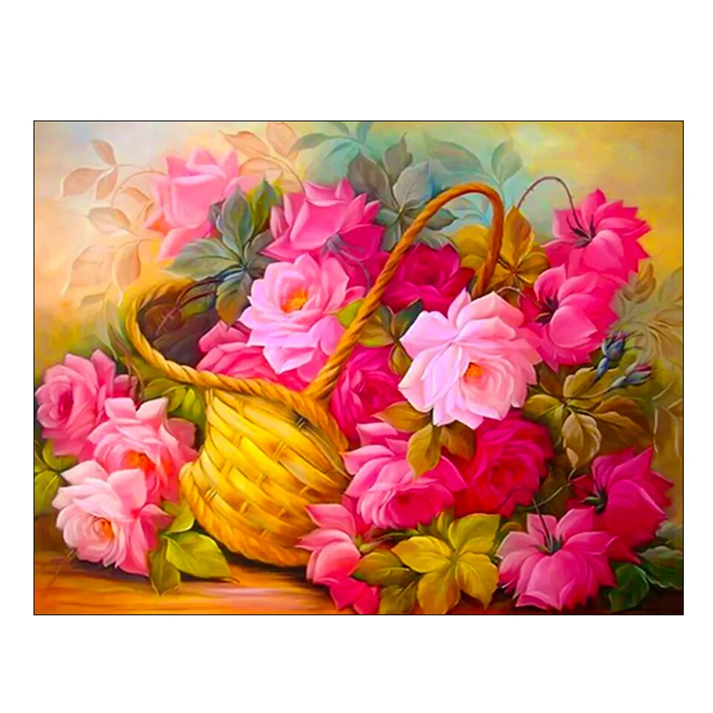 

DIY Diamond Painting bunch rose Flower basket scene Diamond Embroidery flower bunch basket Cross Stitch fulll round Home Decor