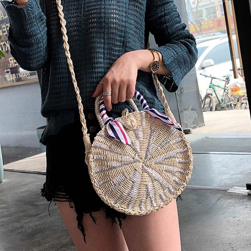 2018 a mano bolsos trenzado de paja bolso Circular verano Natural Sketch playa bolso de de bicicleta|Maletas y cestas de bicicleta| - AliExpress