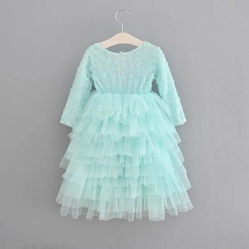 

Retail 2018 New Girl Princess Dress Stereo Flower Backless Long Sleeve Mid Calf Lace Dress Tulle Party Dress 2-6Y E1948