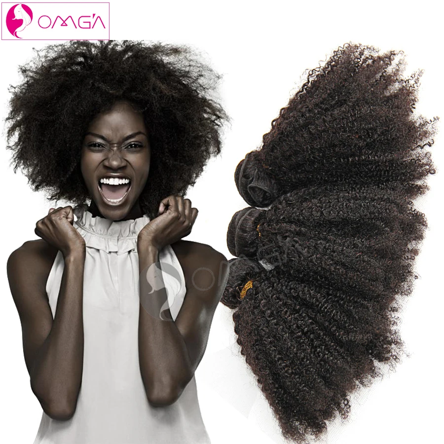 OMGA Brazilian Afro Kinky Curly Virgin Hair 3 Bundles Afro Kinky Curly Human Hair Weaves 1B 100g/pc Brazilian Hair Extensions 7a