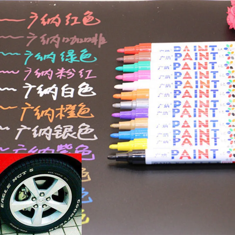 

12pcs Colorful Waterproof Pen Car Tyre Tire Tread CD Metal Permanent Paint Markers Graffiti Oily Marker For Tire Pen Stationery