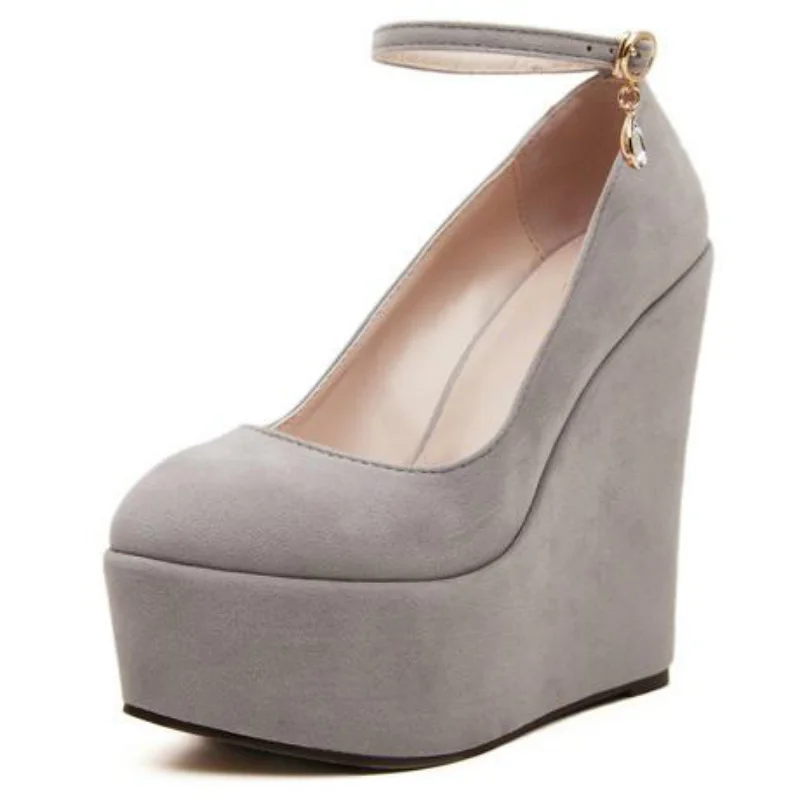 Flock wedges pumps large size female Custom high heels bride wedding shoes woman platform ankle strap party pumps women WSH2594 3