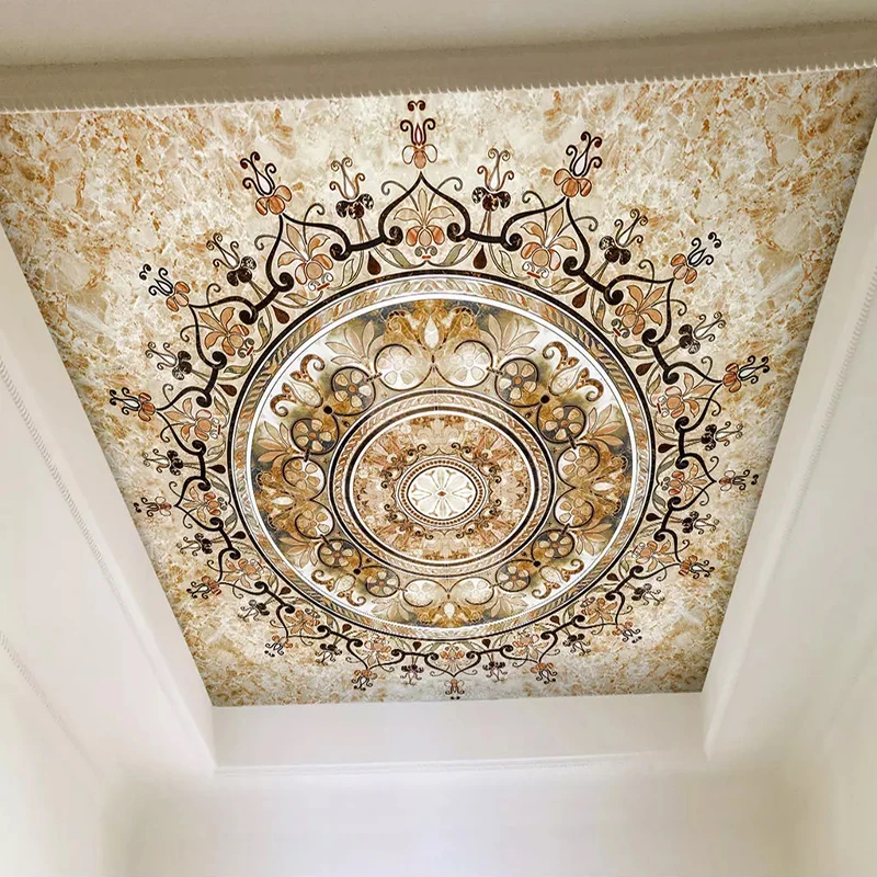

Ceiling Wallpaper Custom Mural 3D Golden Flower Pattern European Style Living Room Bedroom Ceiling Decoration Murals For Walls