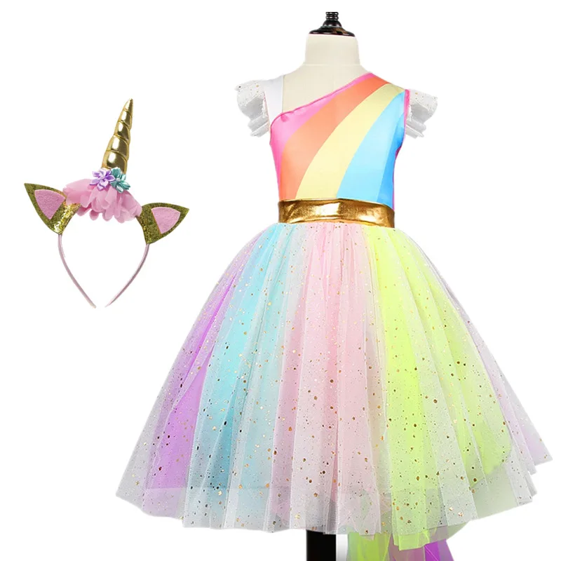 

Unicorn Girls Costume Princess Dresses For Girls New 2019 Girls Prom Cosplay Tutu Dress With Headband Party Dress For Kids Girl