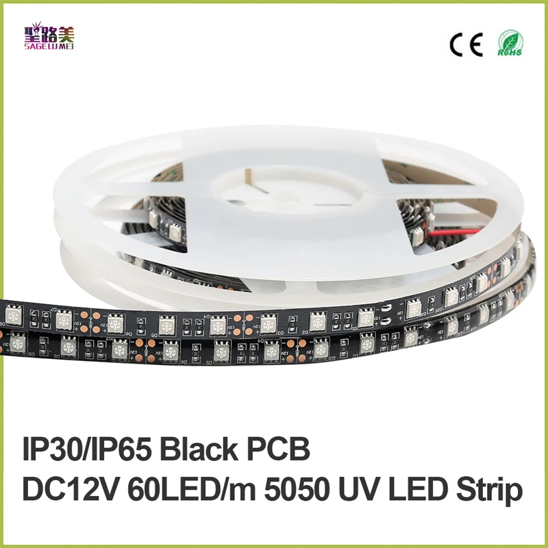 5 м/лот DC12V 5050 SMD 60 светодиодный s/m ультрафиолетового светодиодный полосы, 395nm фиолетовый 300 светодиодный s светодиодный гибкий линейный